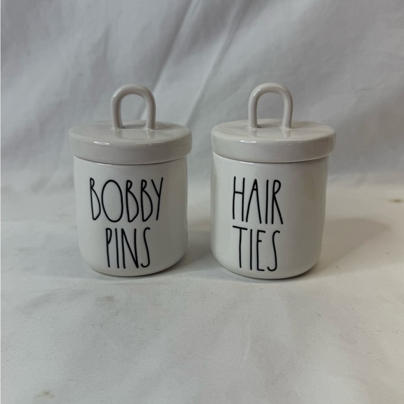Boîtes Céramique Rae Dunn - Élastiques Cheveux Et Pinces - Lot De 2